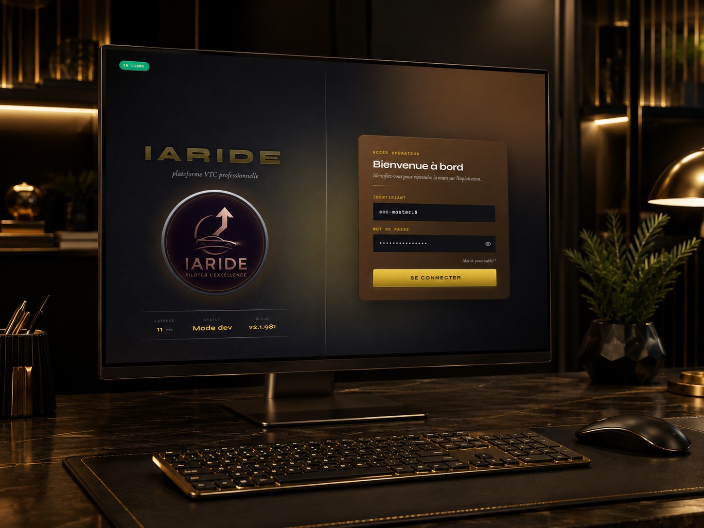 Écran de connexion du logiciel VTC IARiDE sur ordinateur : accès au poste d'exploitation